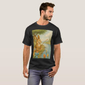 カラフルなイースターエッグを釣る笑顔のイースターバニー Tシャツ (正面フル)