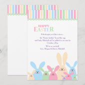 カラフルなイースターバニーの妊娠発表 招待状 (正面/裏面)