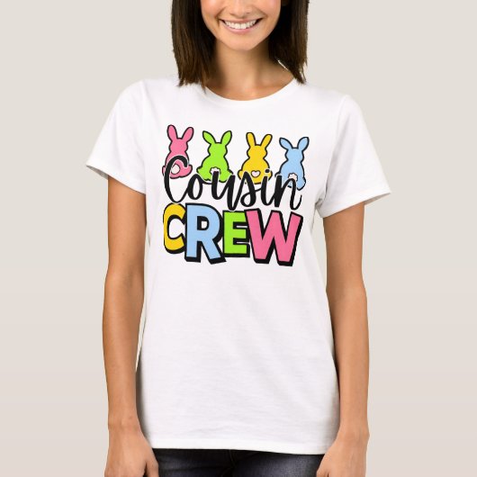 カラフルなイースターバニーの従兄弟クルー Tシャツ (正面)