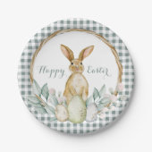 カラフルなイースターリース 水彩画の花のリース ハッピーイースター ペーパープレート (正面)