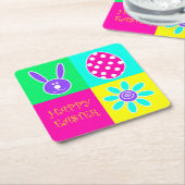 カラフルなイースター スクエアペーパーコースター (アングル)