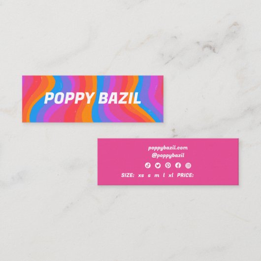 カラフルなウェーブストライプの虹 CUSTOM ハングタグ スキニー名刺 (正面/裏面)