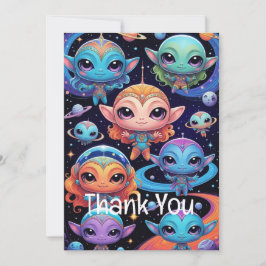 カラフルなエイリアンが宇宙にいる サンキューカード