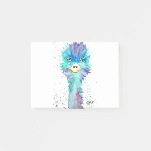 カラフルなエミュー鳥 ブルー 水彩画の動物たち ポストイット (正面)