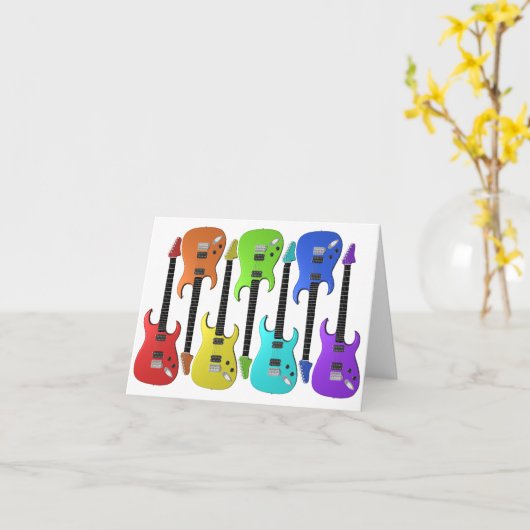 カラフルなエレキギターのメッセージカード カード (黄色い花)