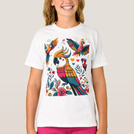 カラフルなオウムのトロピカルアート Tシャツ