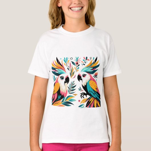 カラフルなオウムのトロピカルアート Tシャツ (正面)