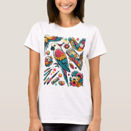 カラフルなオウムのトロピカルアート Tシャツ