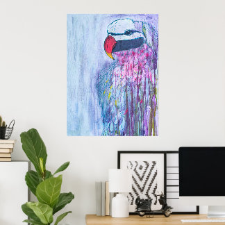 カラフルなオウムの絵 ポスター