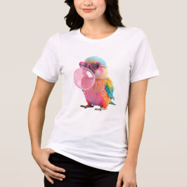 カラフルなオウムTシャツ | かわいい風船ガムの鳥 トライブレンドTシャツ