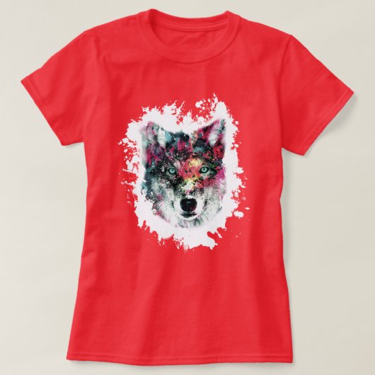 カラフルなオオカミの芸術 Tシャツ (デザイン正面)