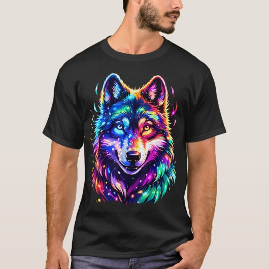 カラフルなオオカミの芸術 Tシャツ (正面)