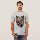 カラフルなオオカミの頭部グラフィティアート Tシャツ (正面フル)