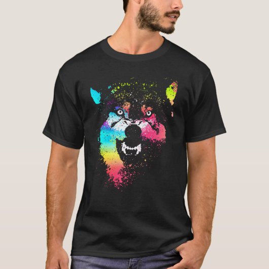 カラフルなオオカミ Tシャツ (正面)