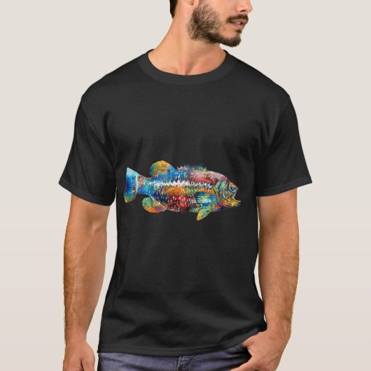 カラフルなオオクチバスの魚 Tシャツ (正面)
