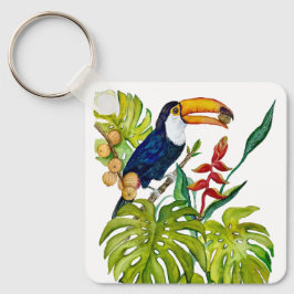 カラフルなオオハシの水彩画 熱帯の鳥 キーホルダー