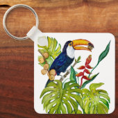 カラフルなオオハシの水彩画 熱帯の鳥 キーホルダー (正面)