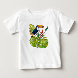 カラフルなオオハシの水彩画 熱帯の鳥 ベビーTシャツ
