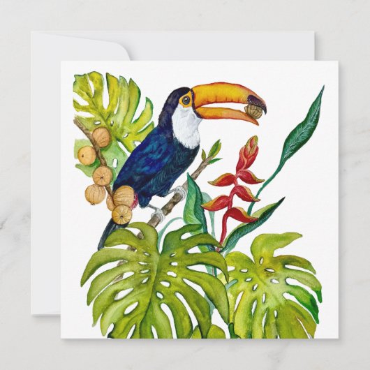 カラフルなオオハシの水彩画 熱帯の鳥 招待状 (正面)