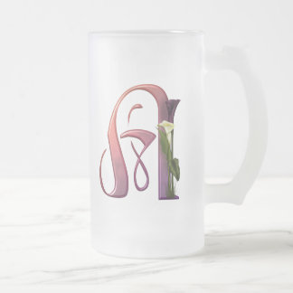 カラフルなオランダカイウのイニシャルA フロストグラスビールジョッキ