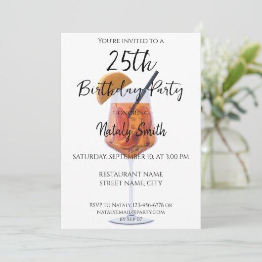 カラフルなオレンジ色のカクテルパーティーのご招待 招待状 (スタンド正面)