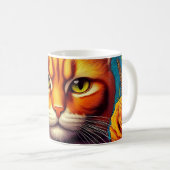 カラフルなオレンジ色の猫のマグカップ！ コーヒーマグカップ (正面右)