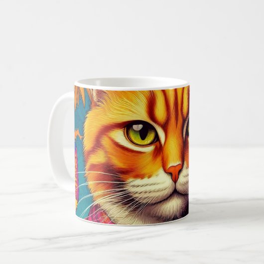 カラフルなオレンジ色の猫のマグカップ！ コーヒーマグカップ (正面左)