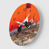 カラフルなオンドリおよび雌鶏 ラージ壁時計 (傾斜)