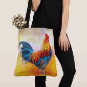 カラフルなオンドリのデジタル芸術の絵画 トートバッグ (クローズアップ)