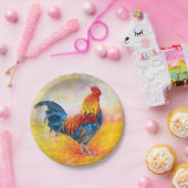 カラフルなオンドリのデジタル芸術の絵画 ペーパープレート (パーティー)