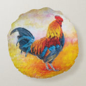 カラフルなオンドリのデジタル芸術の絵画 ラウンドクッション (裏面)