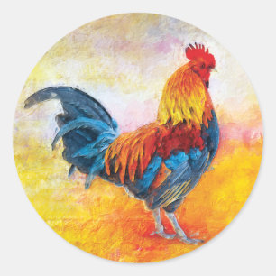 カラフルなオンドリのデジタル芸術の絵画 ラウンドシール