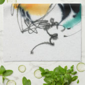 カラフルなオンドリ。 書道および水彩画 キッチンタオル (折り畳み)