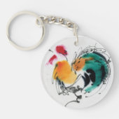 カラフルなオンドリ。 書道および水彩画 キーホルダー (正面)