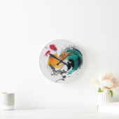 カラフルなオンドリ。 書道および水彩画 ラウンド壁時計 (ホーム)