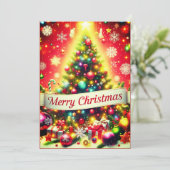 "カラフルなオーナメントの付いた楽しいクリスマスツリー" シーズンカード (スタンド正面)