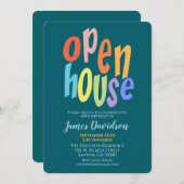 カラフルなオープンハウスパーティー モダン 招待状 (正面/裏面)
