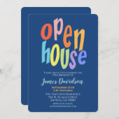 カラフルなオープンハウスパーティー モダン 招待状 (正面/裏面)