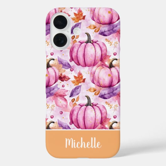 カラフルなカスタムパンプキンと葉のパターン Case-Mate iPhoneケース (裏面)
