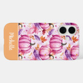 カラフルなカスタムパンプキンと葉のパターン Case-Mate iPhoneケース (裏面 (横))