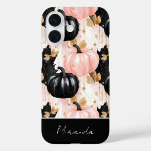 カラフルなカスタムパンプキンandleavesパターン iPhone 16ケース