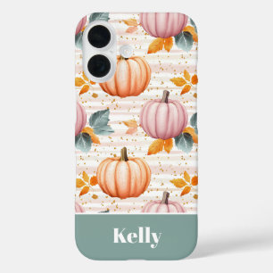 カラフルなカスタムパンプキンandleaves柄 iPhone 16ケース