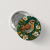 カラフルなカタツムリ鳥と咲き誇る花々 缶バッジ (正面&裏面)