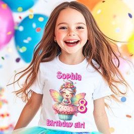 カラフルなカップケーキ妖精バタフライバースデー  Tシャツ
