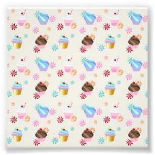 カラフルなカップケーキ 甘いお菓子 ベーカリー デザート フォトプリント