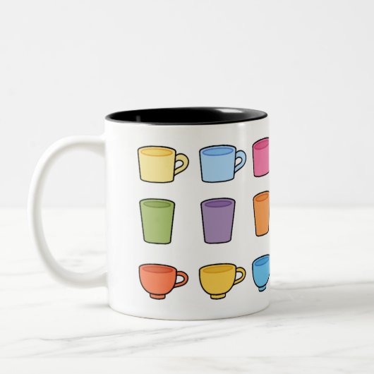 カラフルなカップ&マグパターン | かわいいコーヒー好きデザイン ツートーンマグカップ (左)