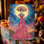 カラフルなカトリーナ　満月の下で　死者の日 招待状