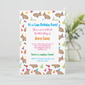 カラフルなカピバラのキュートな子供向けの雨林の誕生日 招待状 (スタンド正面)