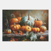 カラフルなカボチャと葉ビンテージの切り離し ラッピングペーパーシート (正面)