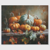 カラフルなカボチャと葉ビンテージの切り離し ラッピングペーパー (フラット)